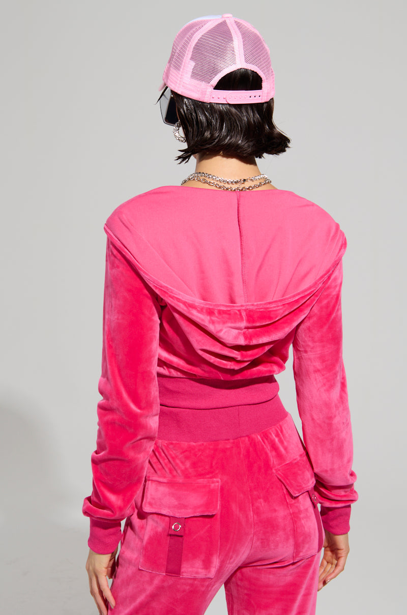 VELOUR GALORE FITTED ZIP UP IN PINK