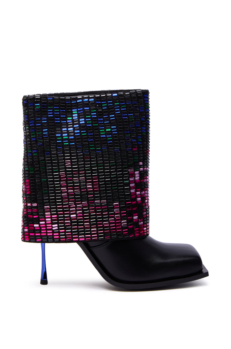 AZALEA WANG VOLLMER BLACK RHINESTONE CUFF BOOTIE WITH SQUARE TOE