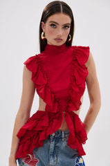 TIFFANY RUFFLE BLOUSE IN RED