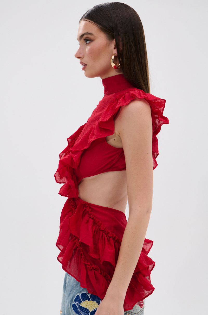 TIFFANY RUFFLE BLOUSE IN RED