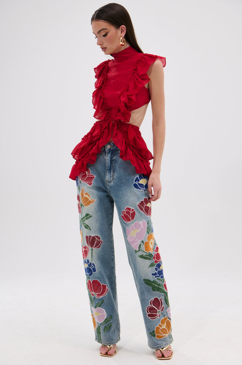 TIFFANY RUFFLE BLOUSE IN RED