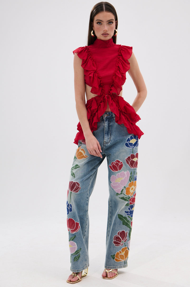 TIFFANY RUFFLE BLOUSE IN RED