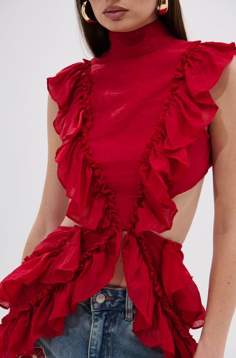 TIFFANY RUFFLE BLOUSE IN RED