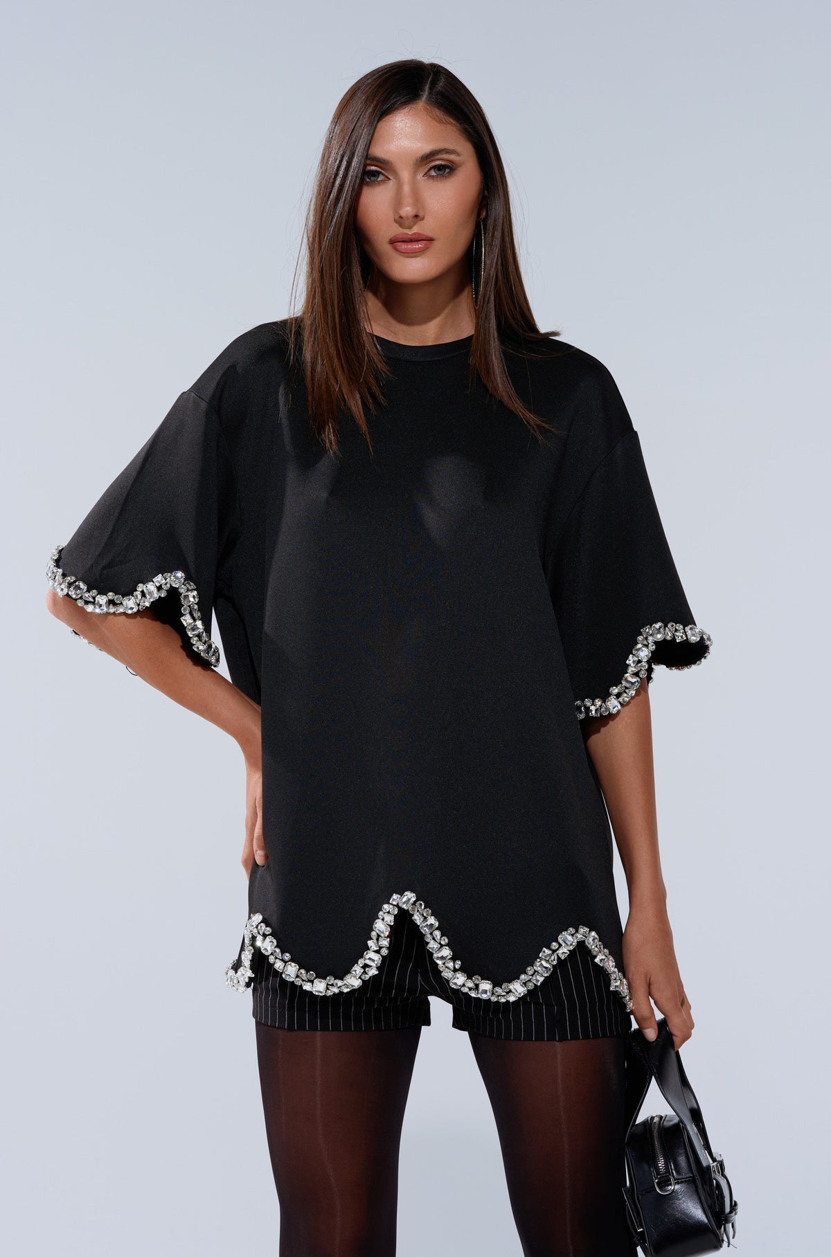 AT LEAST I'M ALIVE OVERSIZED TEE WITH RHINESTONES