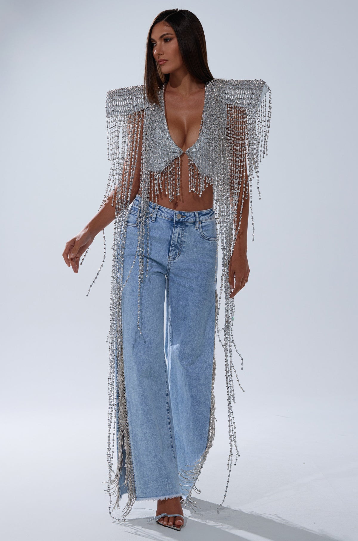 IN MY OWN LANE SILVER BEADED TOP