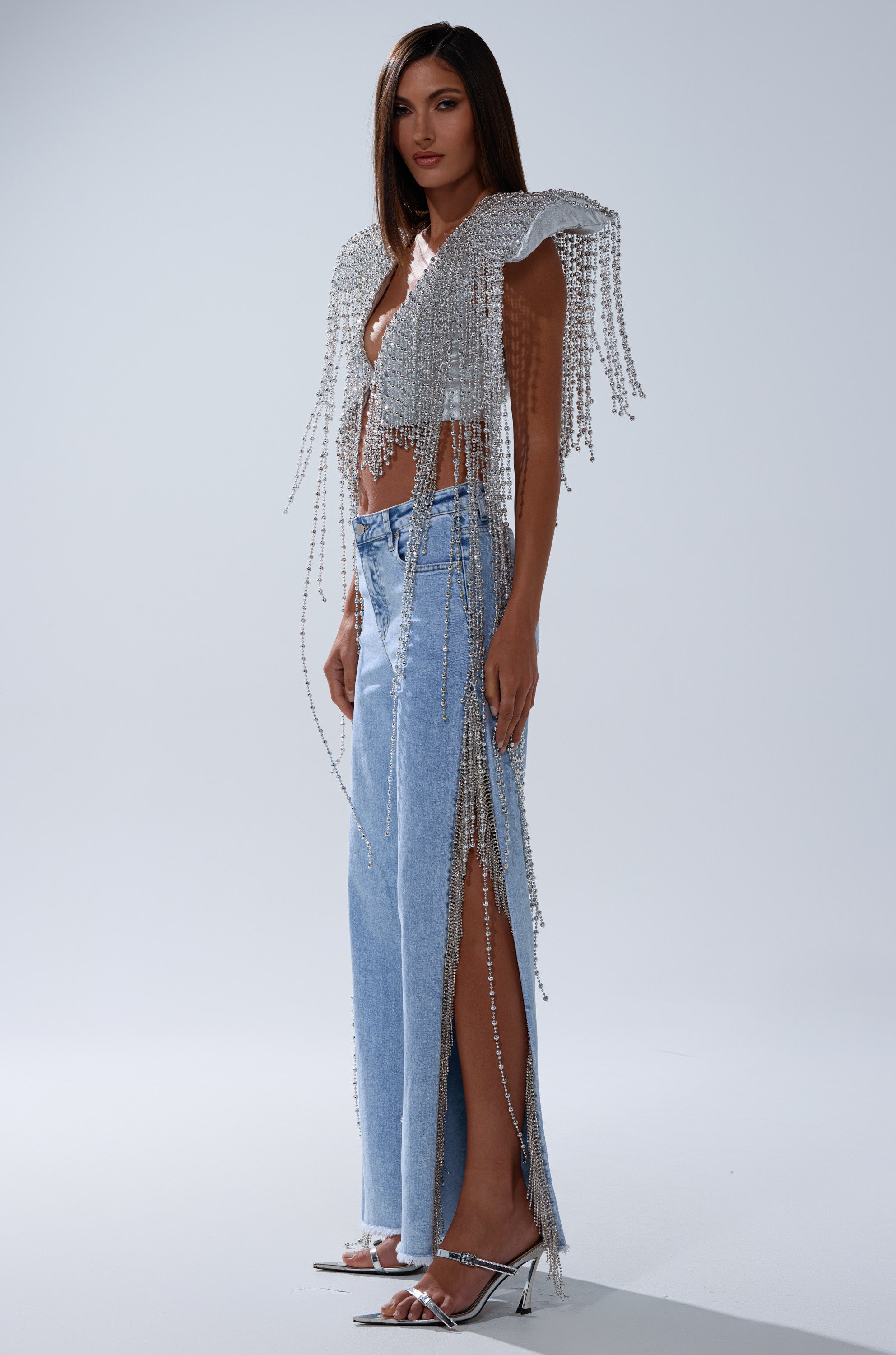 IN MY OWN LANE SILVER BEADED TOP