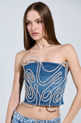 WOBBLY RHINESTONE DENIM CORSET TOP