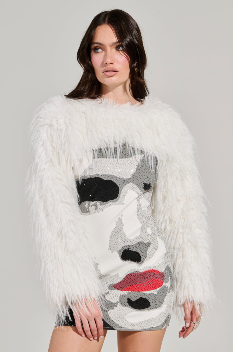 UP CLOSE SWEATER KNIT FAUX FUR MINI DRESS