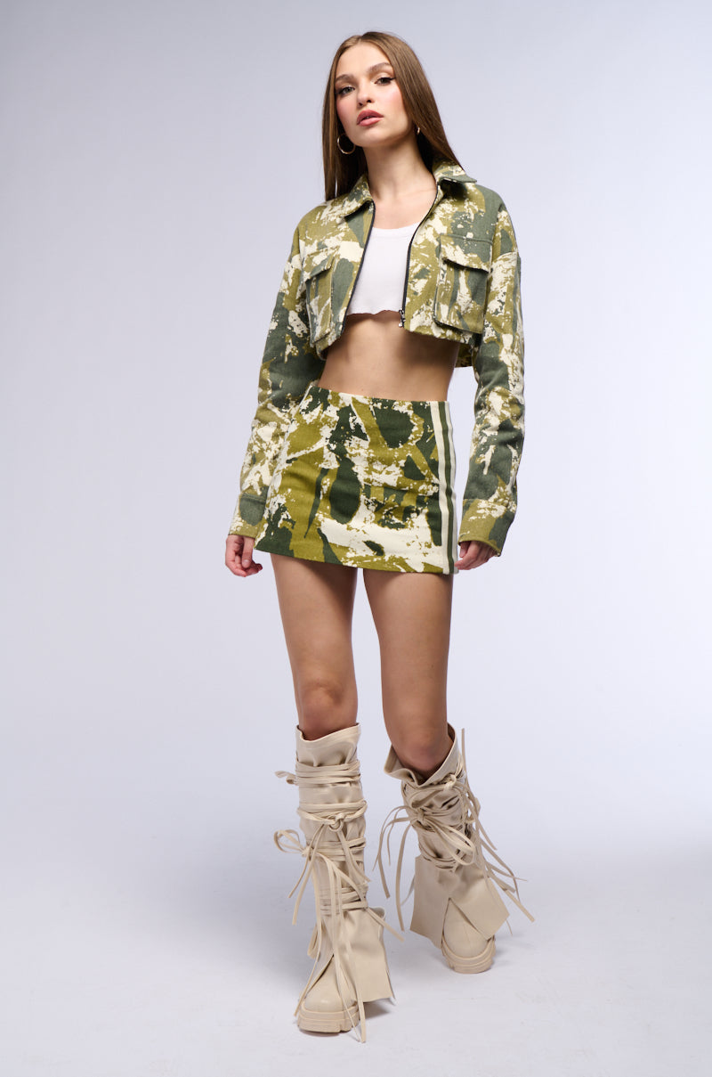 ABSTRACT CAMO MINI SKIRT
