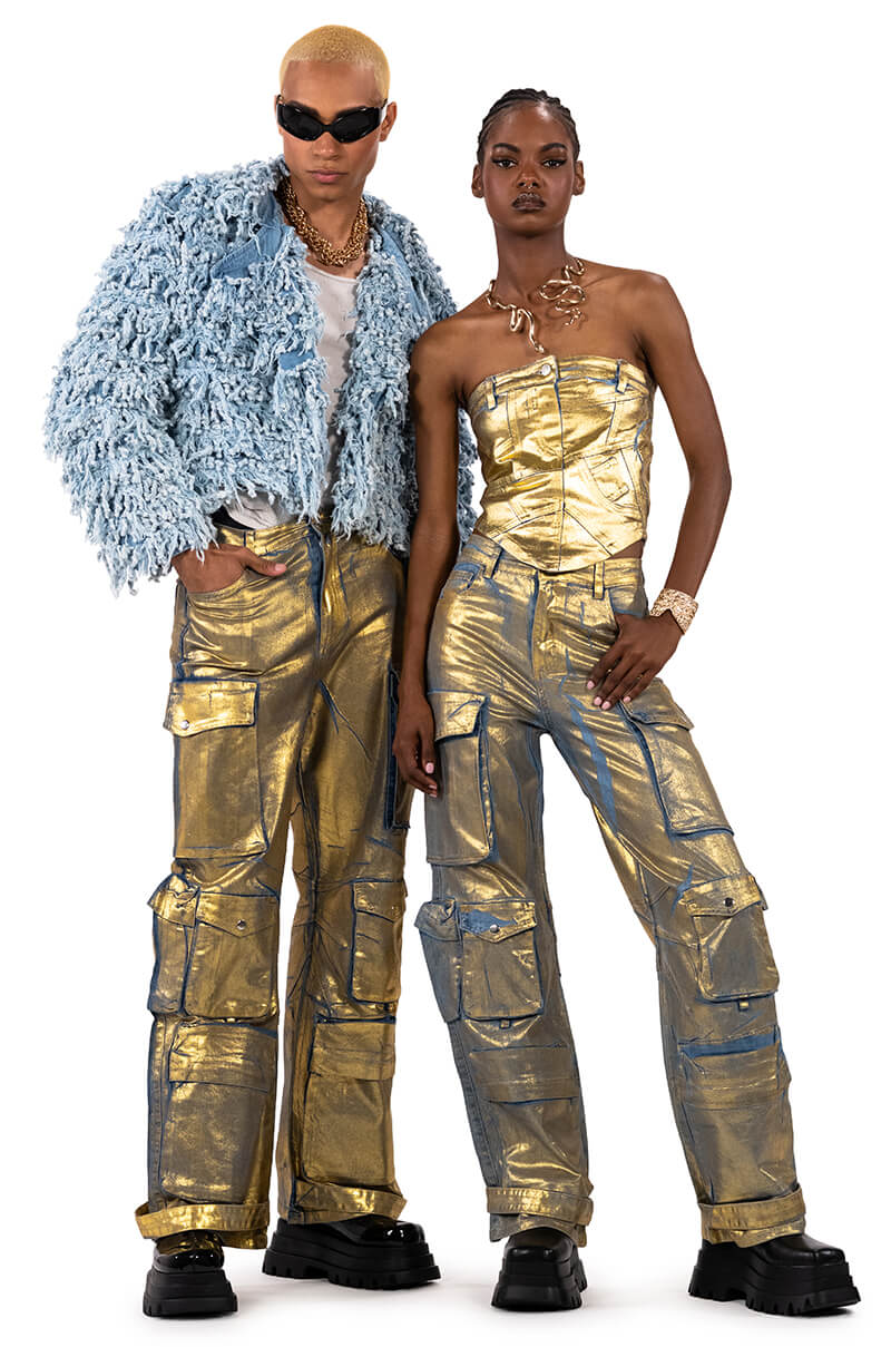 ALIYAH METALLIC DENIM TUBE TOP