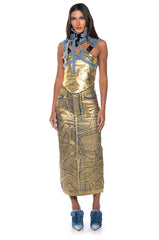 ALIYAH METALLIC DENIM TUBE TOP