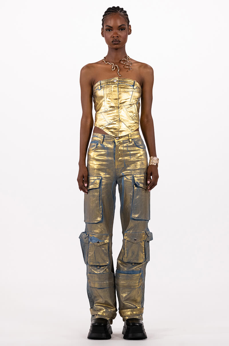 ALIYAH METALLIC DENIM TUBE TOP