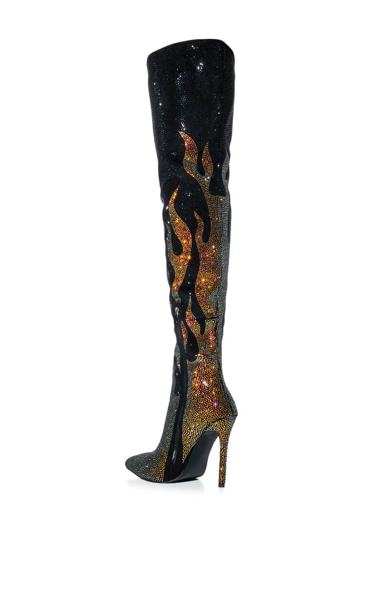 AZALEA WANG LAUNCH BLINGED FIRE STILETTO BOOT IN BLACK