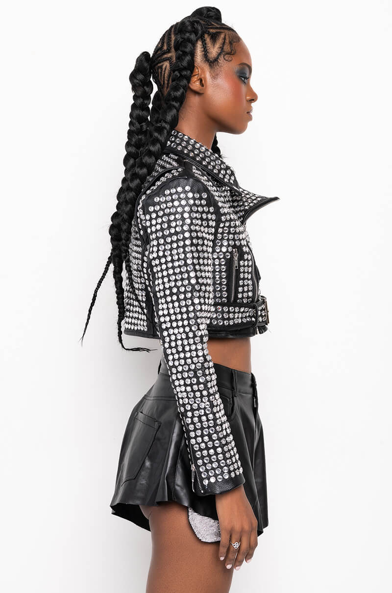 AZALEA WANG GAZETTE 3000 STUDS MOTO JACKET IN BLACK