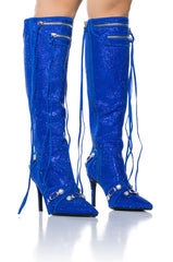 AZALEA WANG JUST FOR YOU RHINESTONE STILETTO BOOT IN BLUE