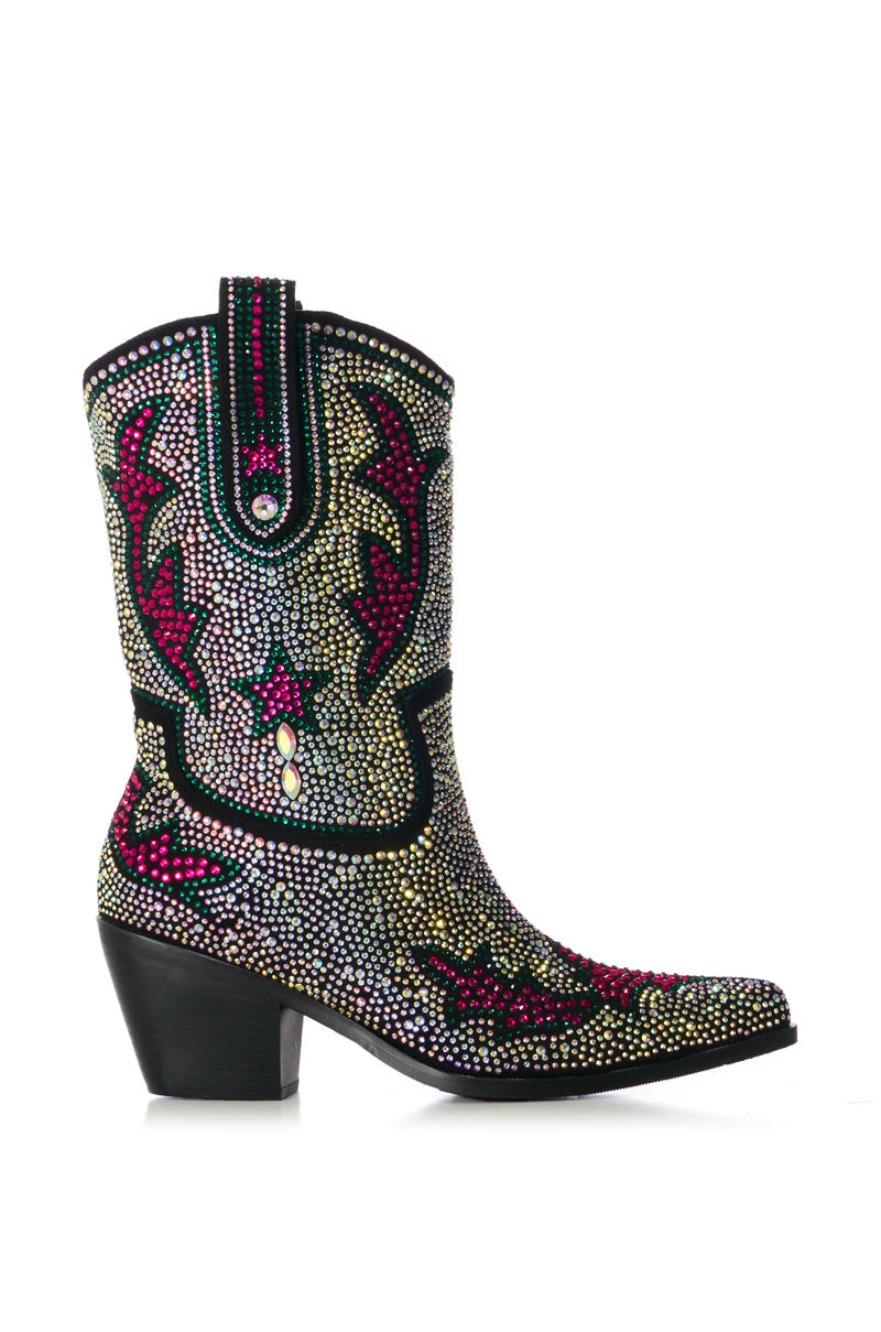 AZALEA WANG KAITLAND MULTI RHINESTONE WESTERN BOOTIE