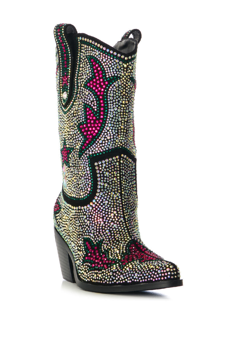 AZALEA WANG KAITLAND MULTI RHINESTONE WESTERN BOOTIE