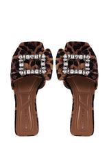 AZALEA WANG KESTRELL LEOPARD PRINT RHINESTONE BUCKLE SANDAL