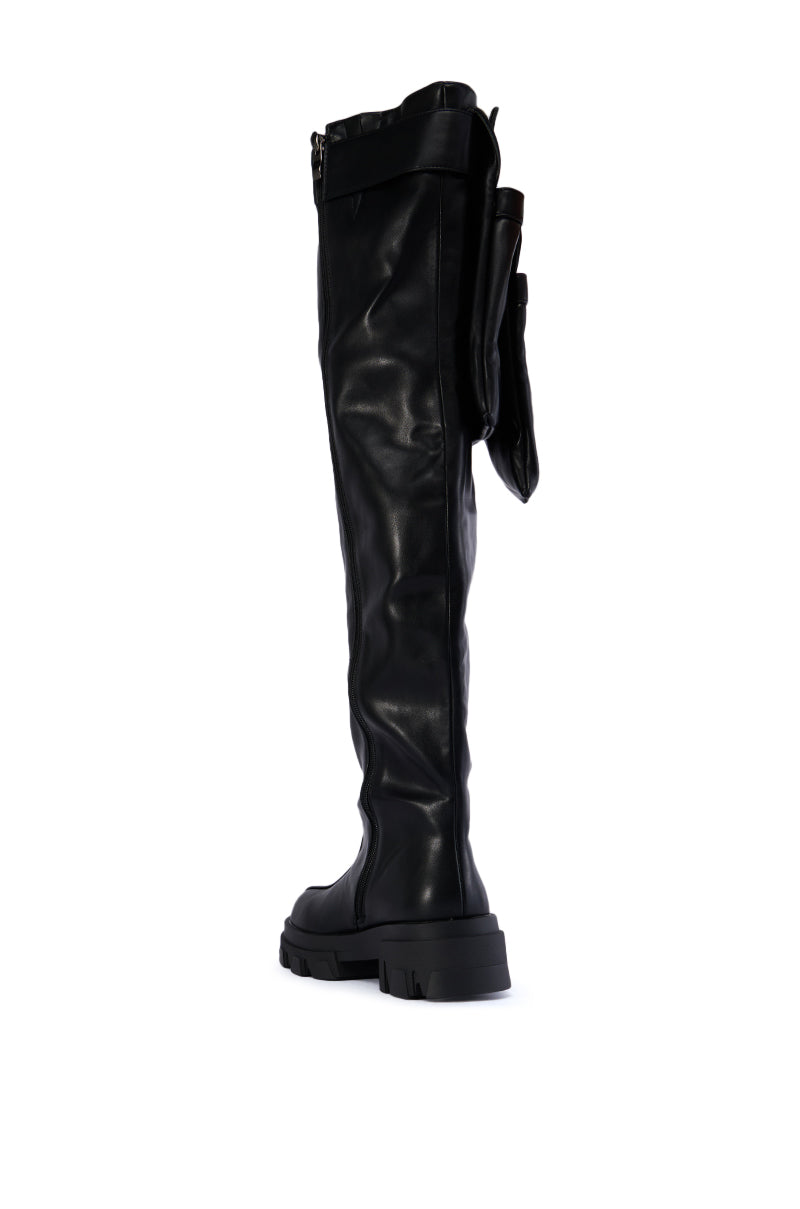AZALEA WANG MIKKO THIGH HIGH UTILITY BLACK FLATFORM BOOT