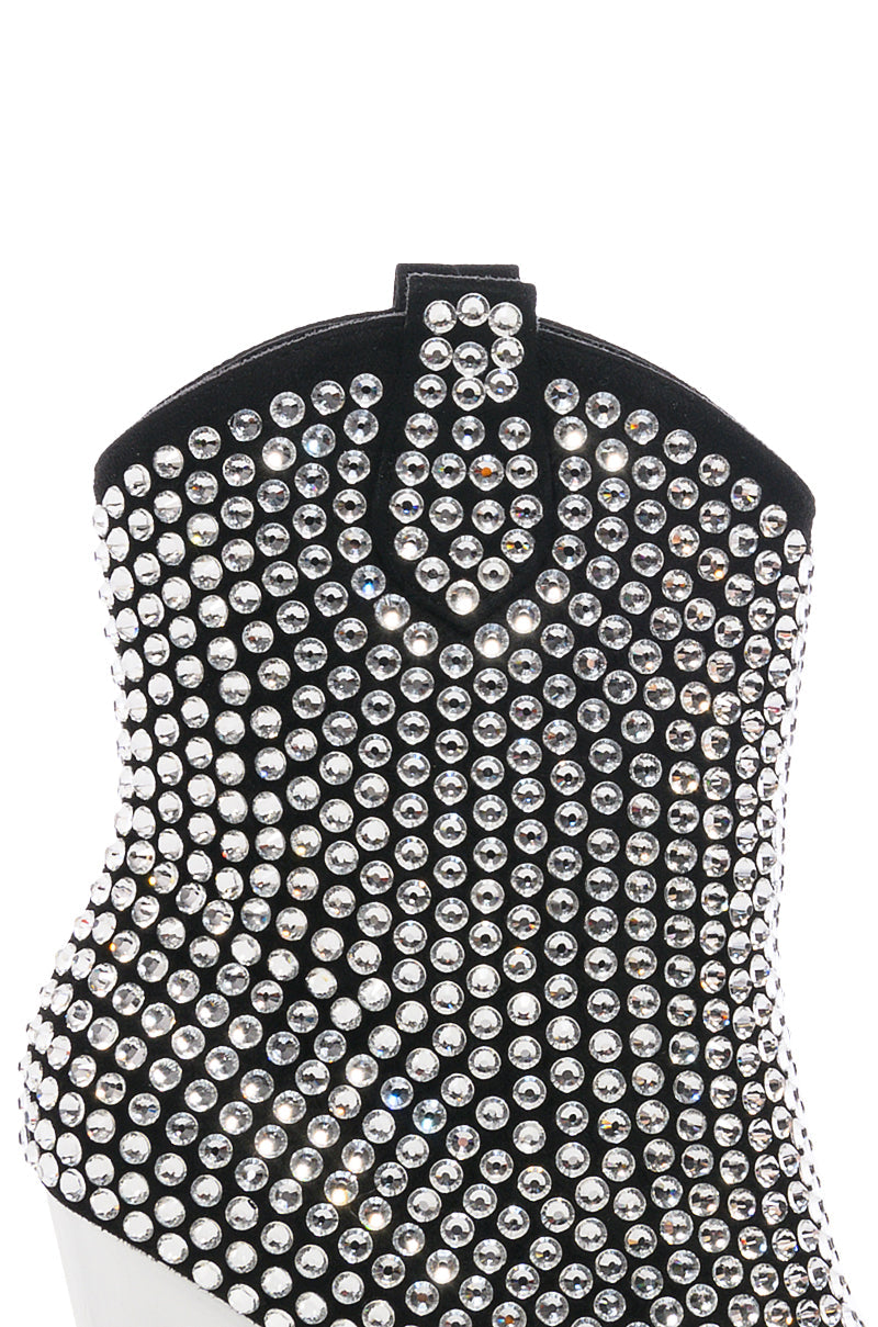 AZALEA WANG ACTIONLITE RHINESTONE EMBELLISHED BOOTIE IN BLACK