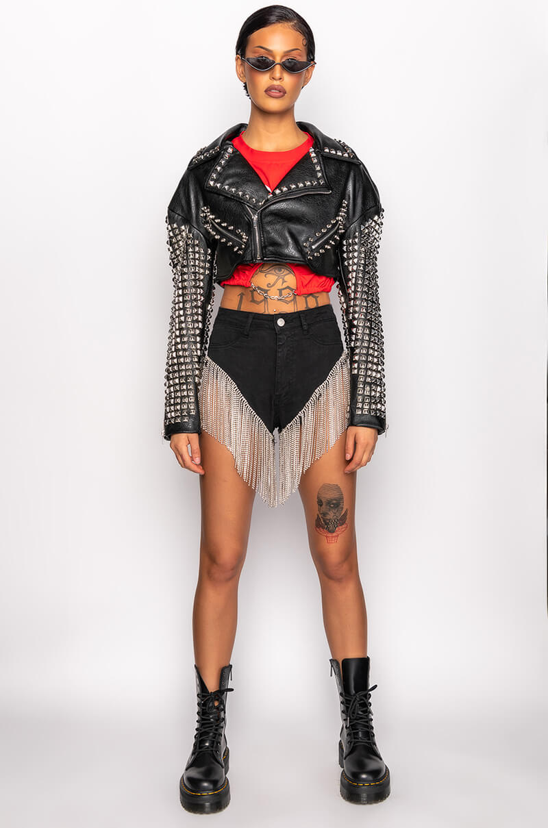 THE ESSENTIAL MOTO JACKET WITH STUDDED ARMS
