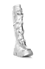 AZALEA WANG VAUGHN SILVER TIE UP BOOT