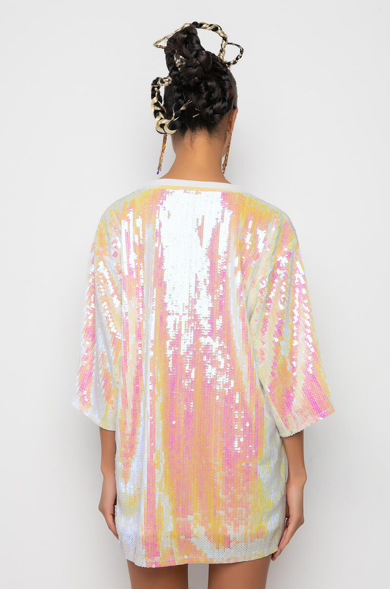 BIRTHDAY BADDIE SEQUIN T SHIRT DRESS