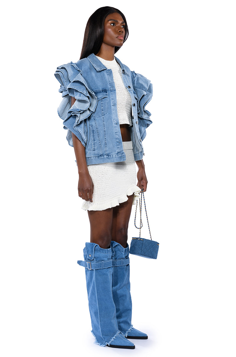 CARLOTTA RUFFLE SLEEVE DENIM VEST