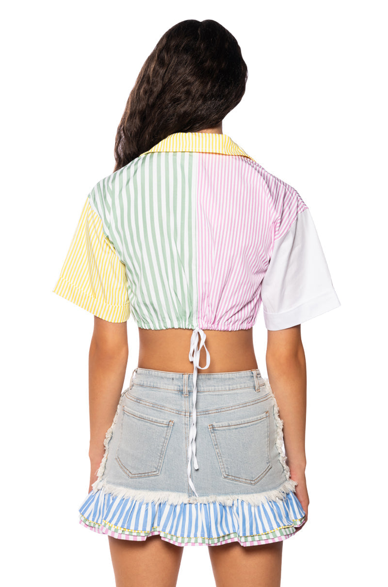CHRISTY COLOR BLOCKED BUTTON DOWN TOP