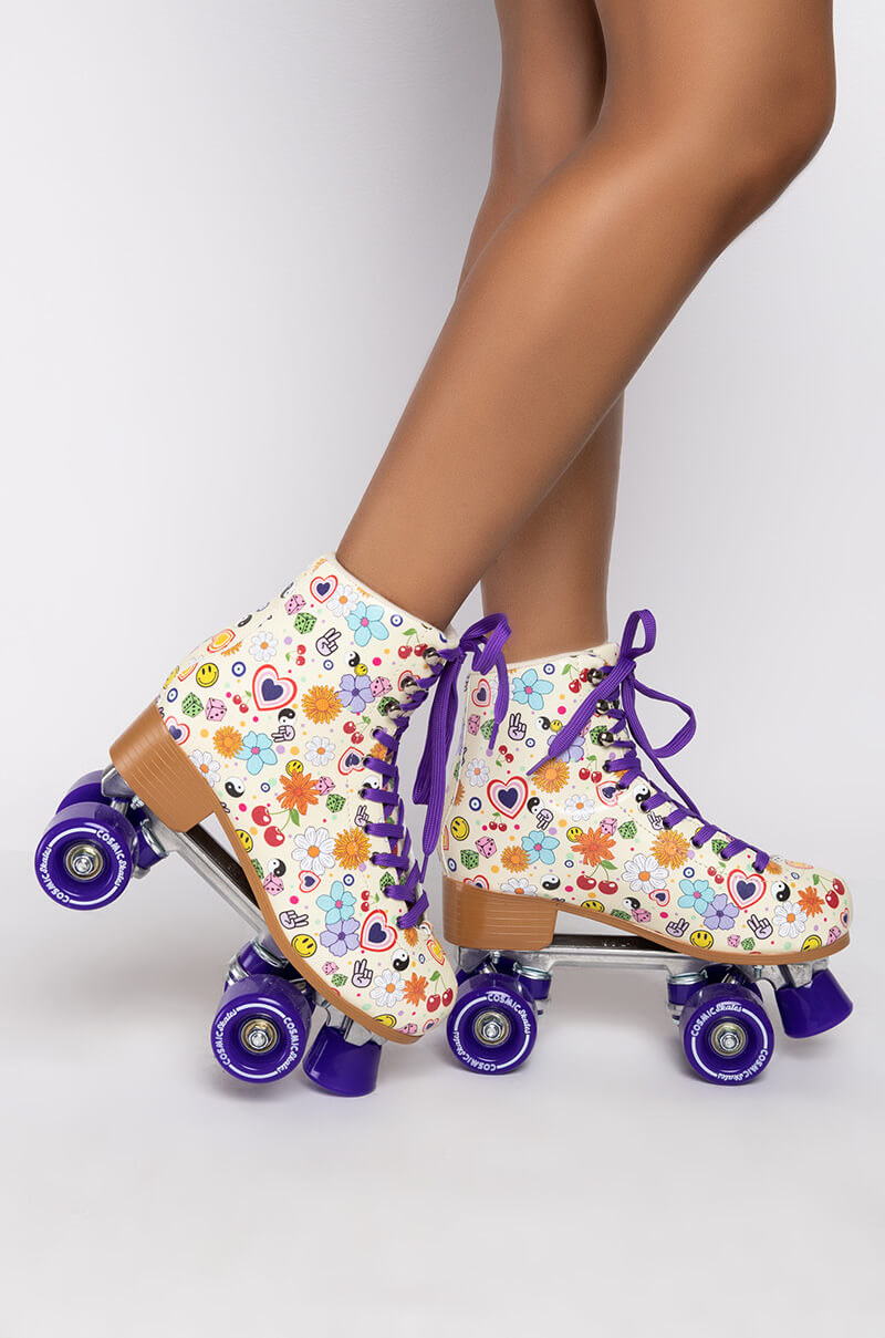 COSMIC SKATES FUNKY FLORAL PRINT ROLLER SKATES