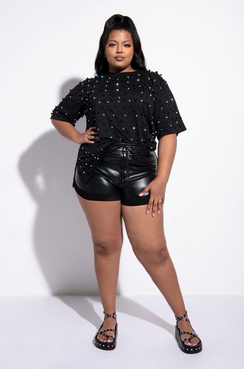 COURTSIDE FAUX LEATHER DRAWSTRING SHORT