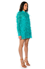 ELSIE FEATHER DETAIL SHIRT DRESS
