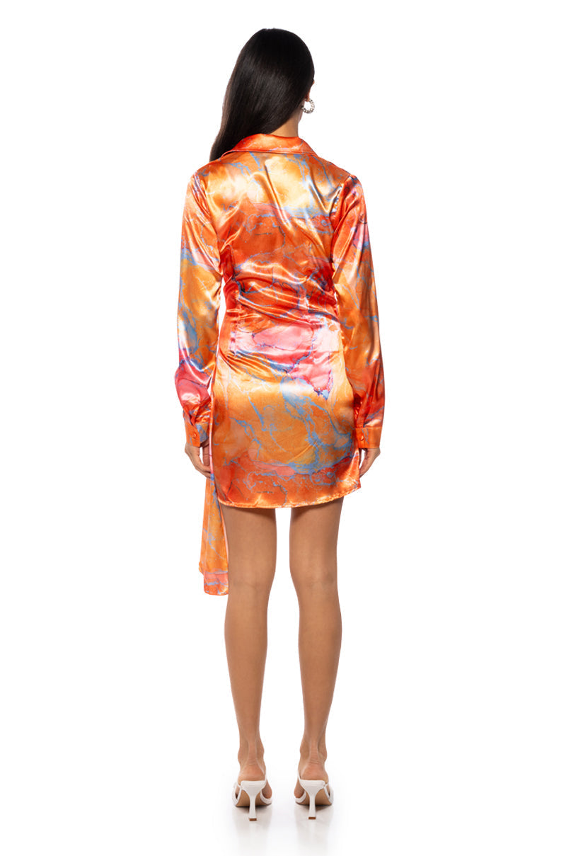 FALL FOR ME WRAP MINI DRESS IN ORANGE