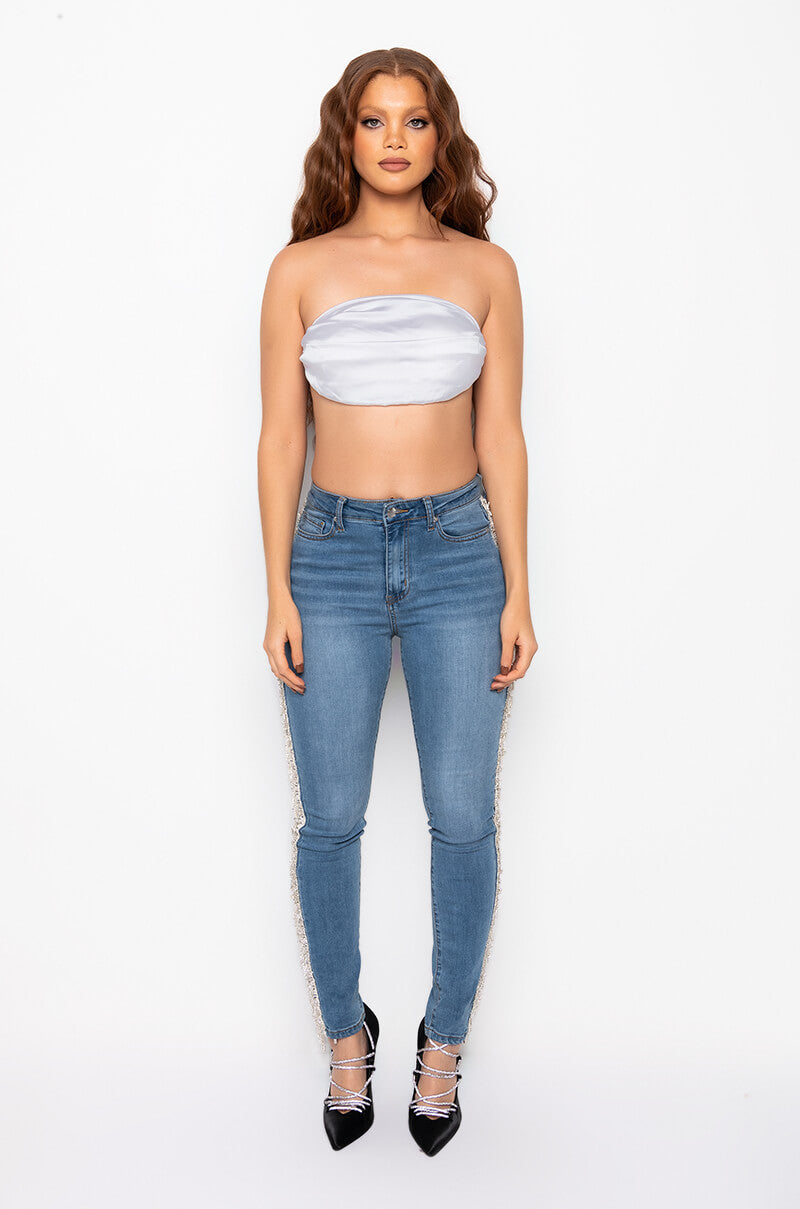 FELLING LIKE A STAR HIGH RISE RHINESTONE SKINNY JEANS