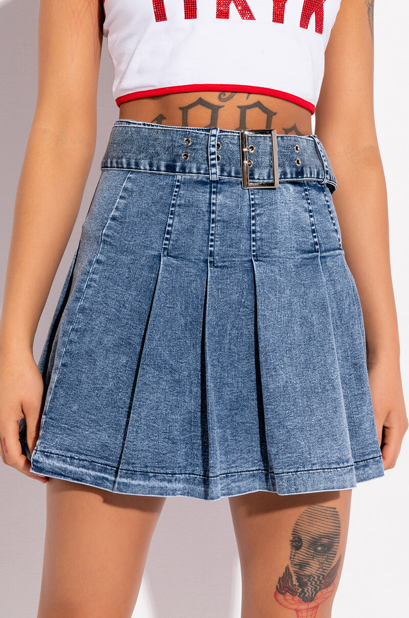 GET WHAT I WANT PLEATED DENIM MINI SKIRT