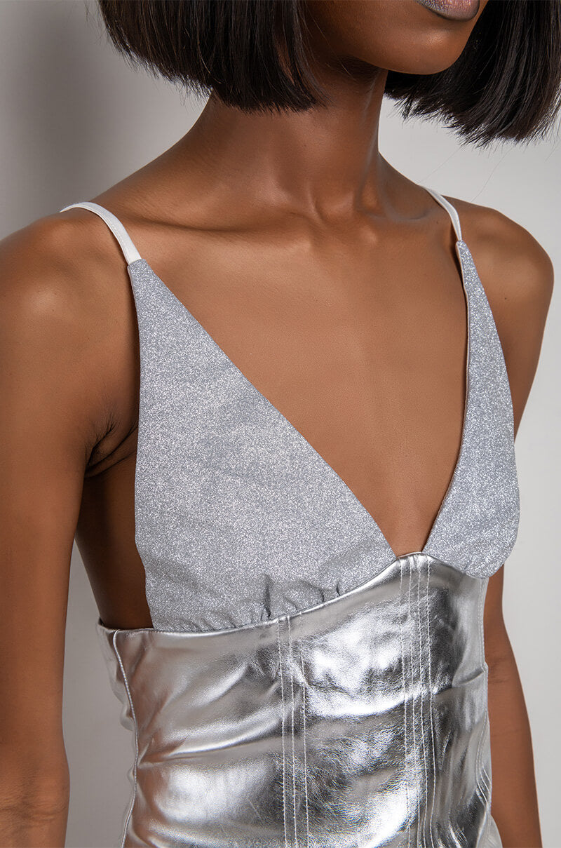 HERE FOR IT METALLIC SKIRT MINI DRESS