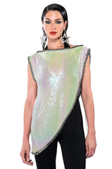 ICY SHORT SLEEVE ASYMMETRICAL CHAINMAIL BLOUSE