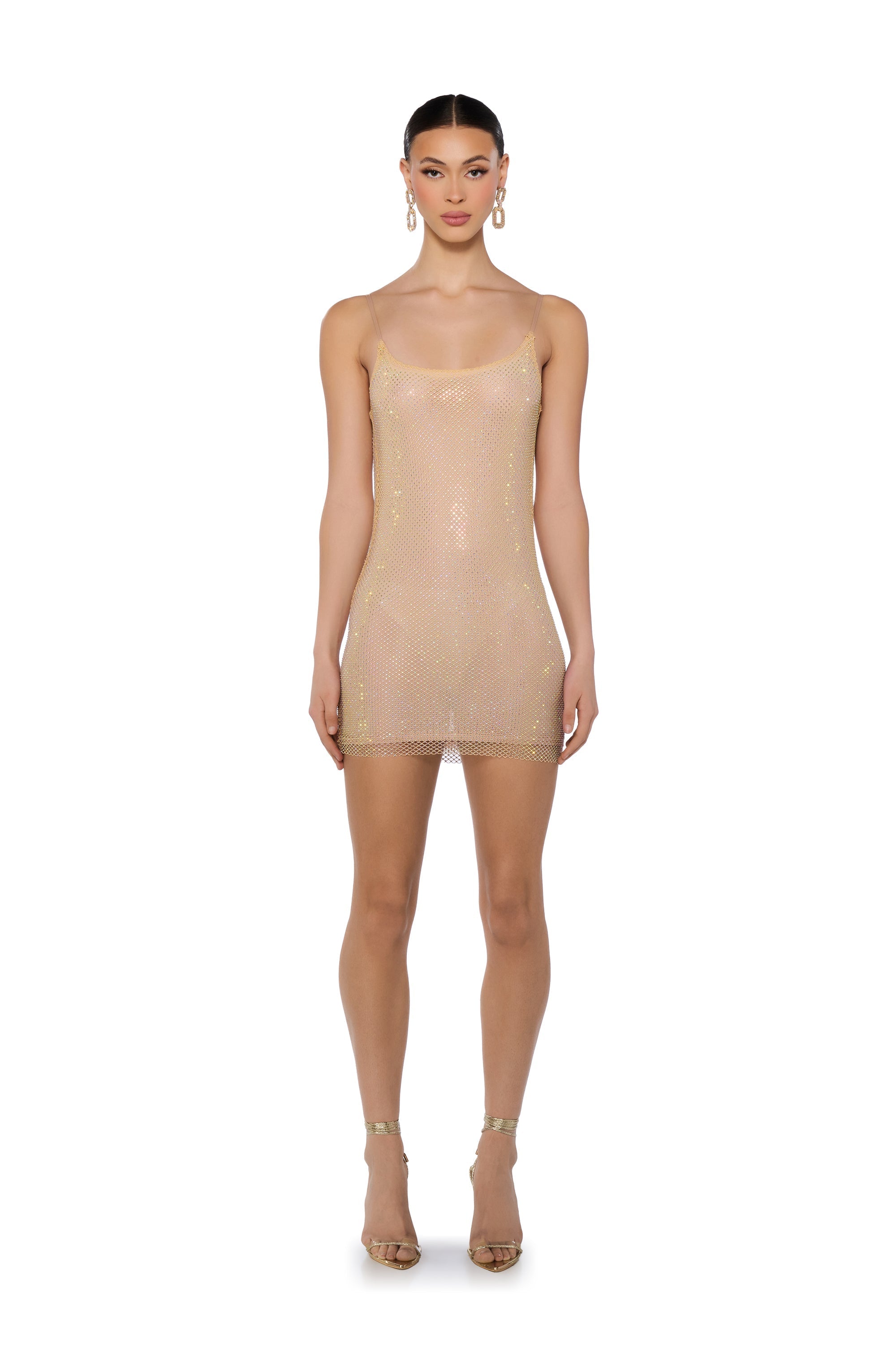 IN THE NUDE RHINESTONE BACKLESS MINI DRESS
