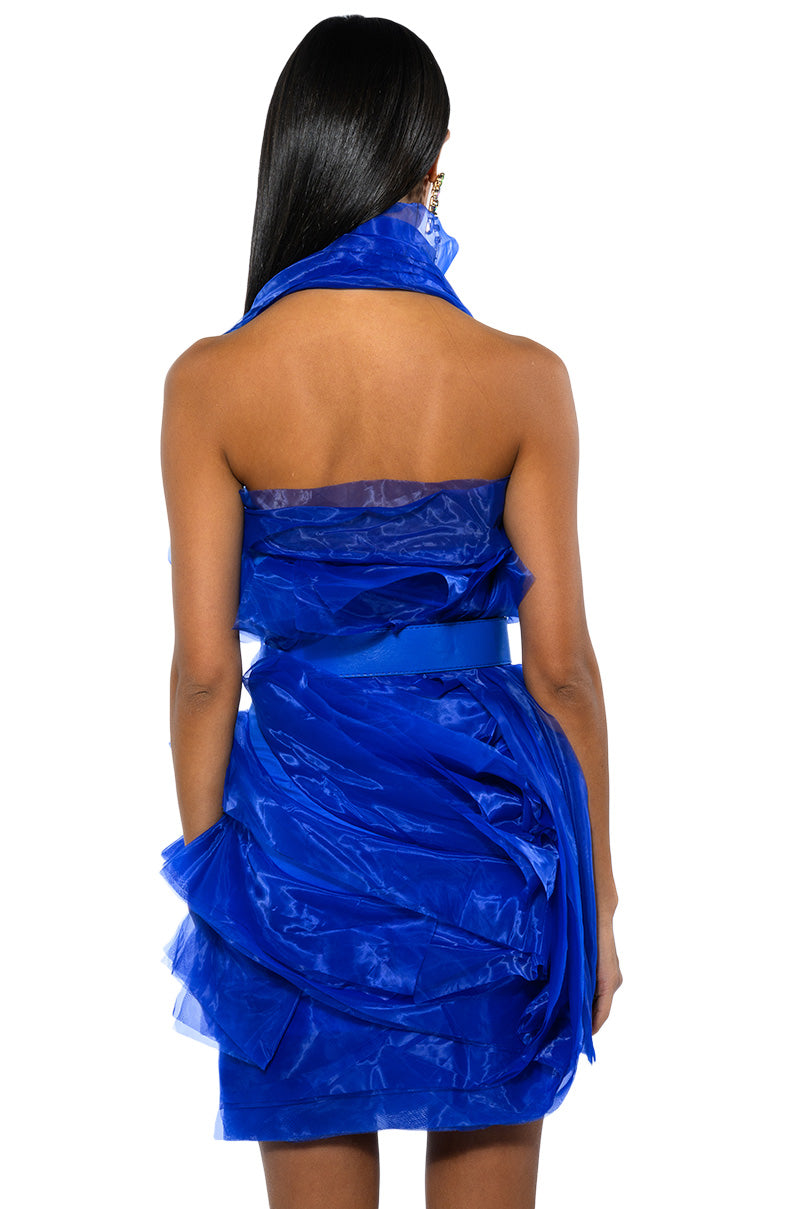 ISADORA BELTED HALTER NECK MINI DRESS