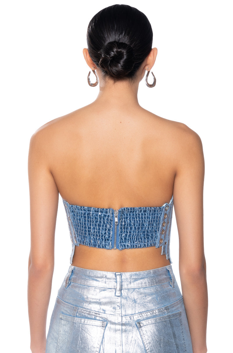 IVY METALLIC DENIM PATCHWORK CORSET