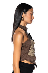 LANA PATCH WORK HALTER NECK TOP