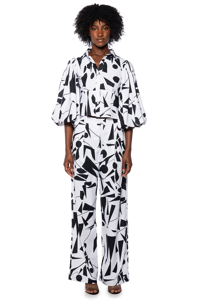 LENNON PRINTED PUFF SLEEVE BUTTON DOWN