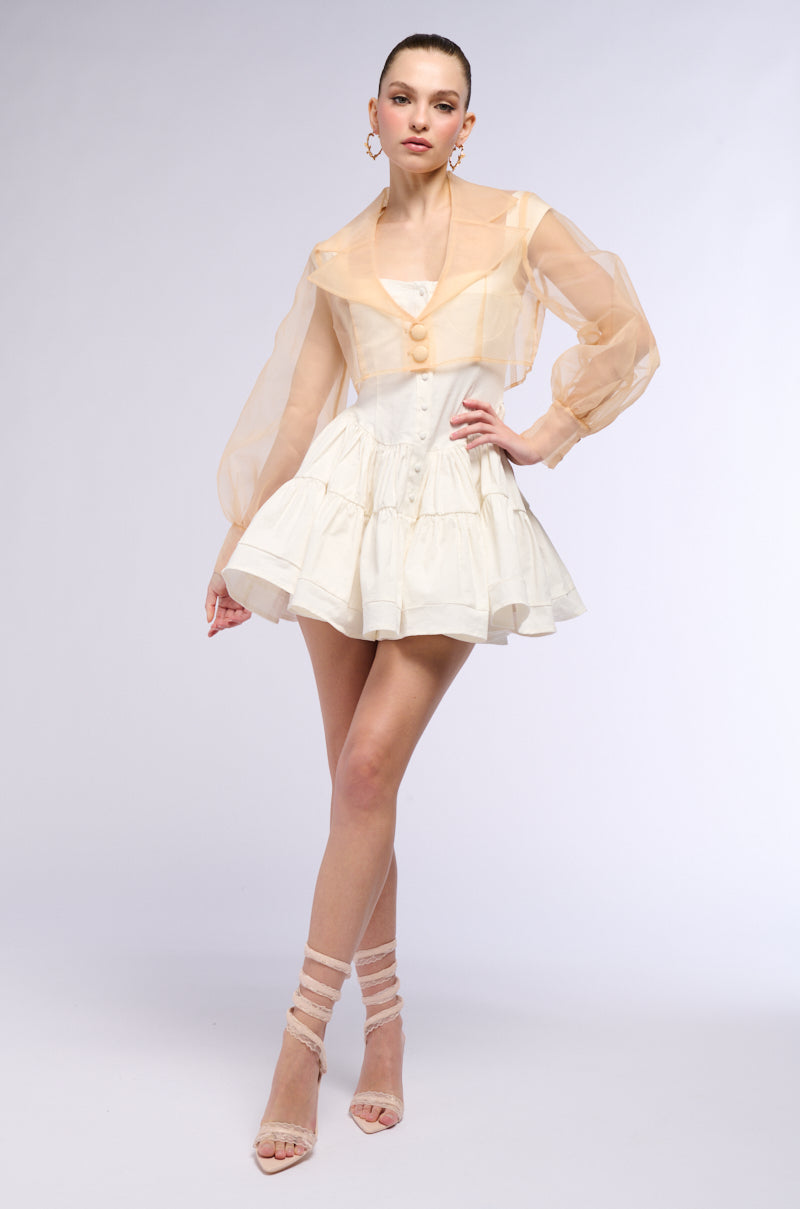 LIGHTWEIGHT MESH CROP BLAZER IN BEIGE