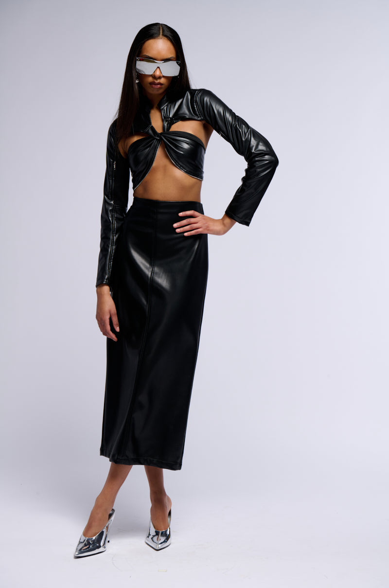 LILITH TWIST FRONT FAUX LEATHER TOP