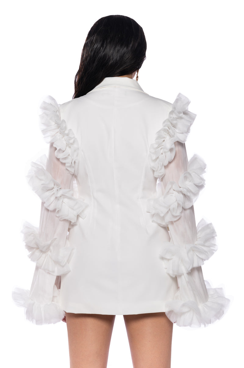 LIVING OVER THE TOP RUFFLE SLEEVE BLAZER MINI DRESS