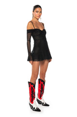 SADIE OFF THE SHOULDER MESH MINI DRESS