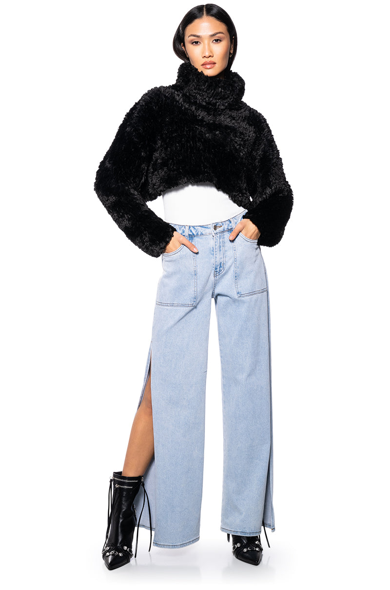 ME OR YOU FUZZY CROPPED TURTLENECK SWEATER