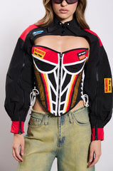 NEED FOR SPEED ZIP UP FRONT CORSET TOP