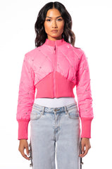 BIPIDI NEON PUFFER BOMBER WITH RHINESTONES