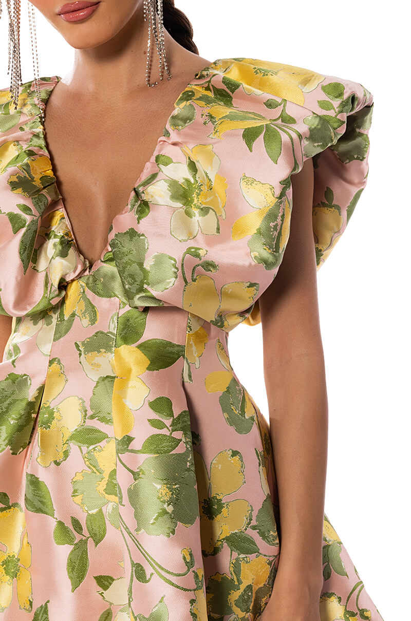 NEVER BETTER FLOUNCE SHOULDER MINI DRESS
